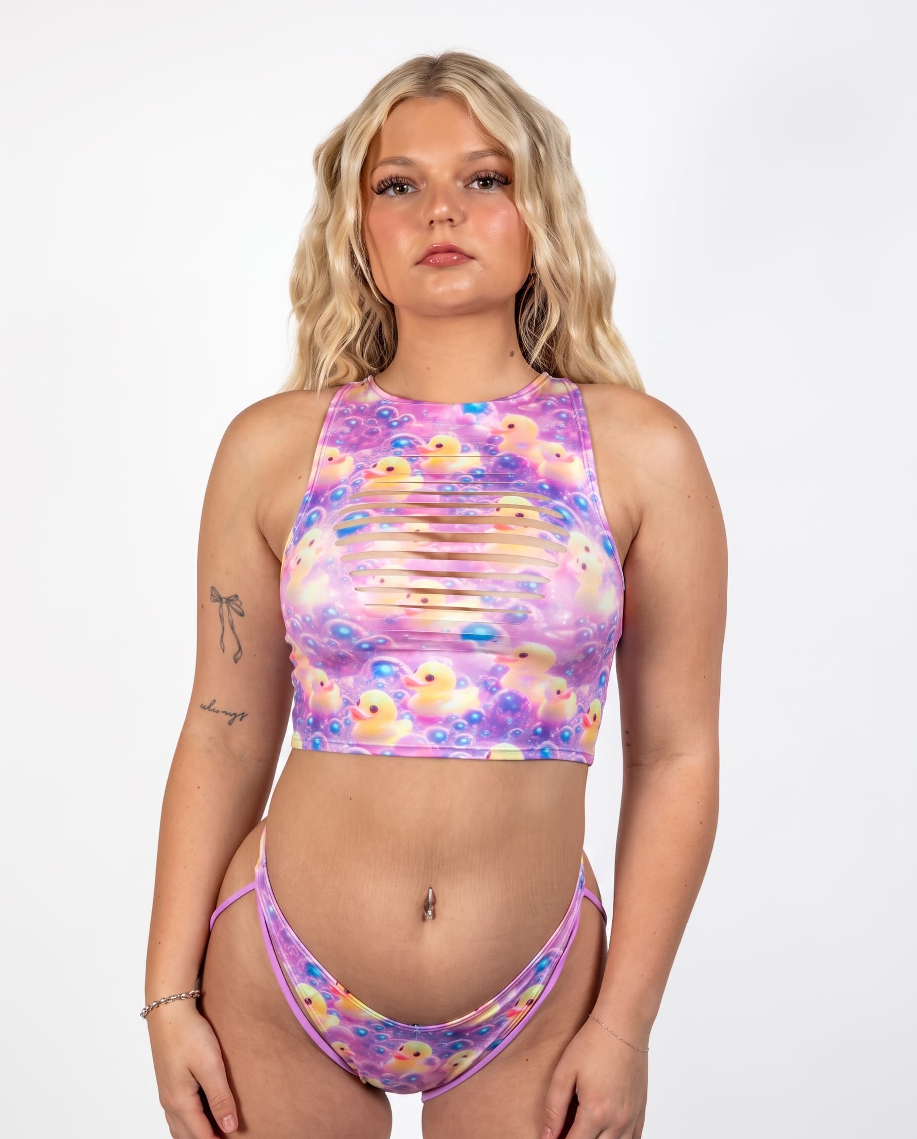 Duckies Slit Crop Top. Freedom Rave Wear product photo
