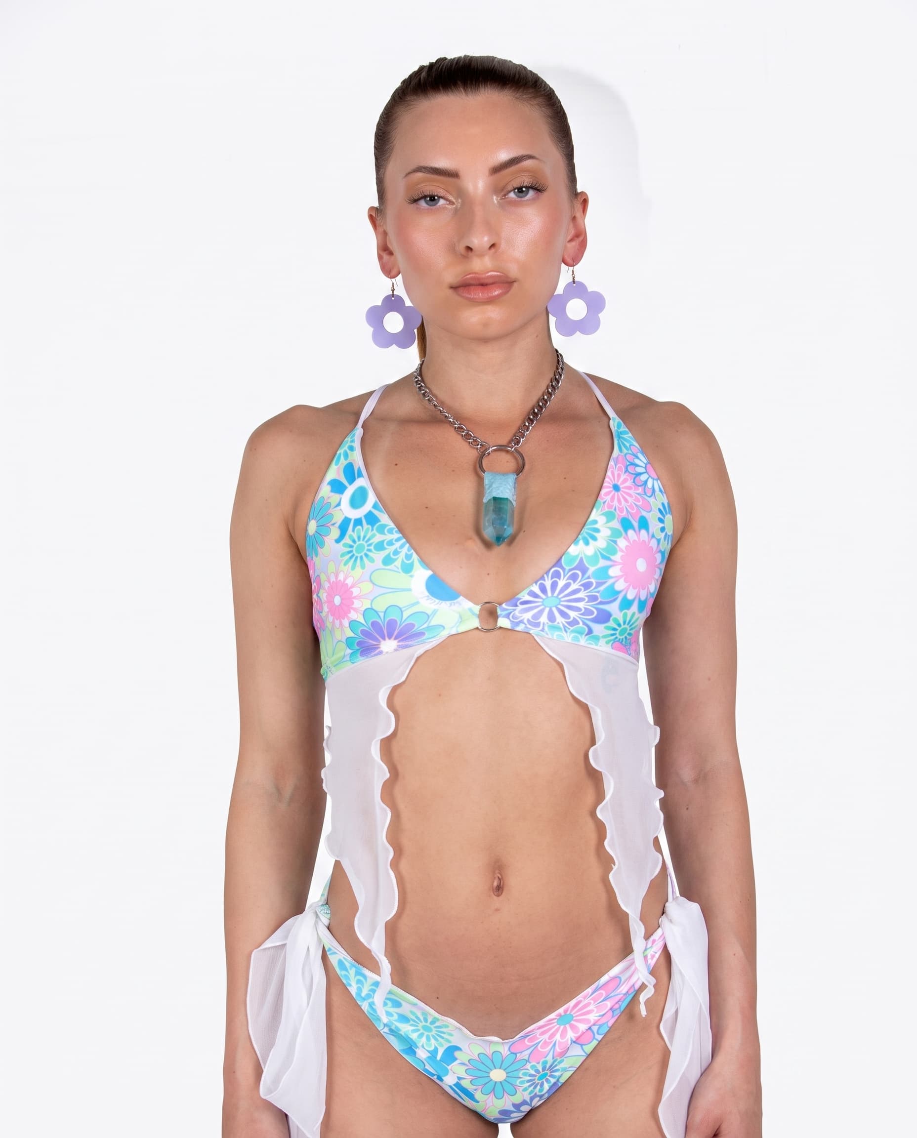 Retro Bloom Deep Sea Bikini Top. Freedom Rave Wear product photo
